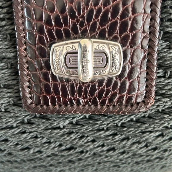 Brighton EUC Raffia Green Woven/Brown Leather Shoulder Bag - Picture 3 of 16